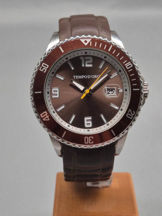 Tempo d’Oro Herren Uhr – Sportliches Design mit braunem Zifferblatt