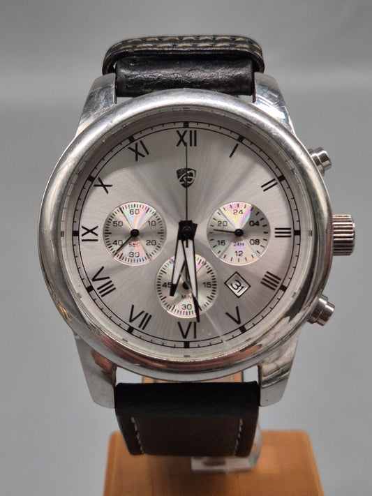 Silberne Herren Uhr – Klassischer Chrono-Look mit Datumsanzeige