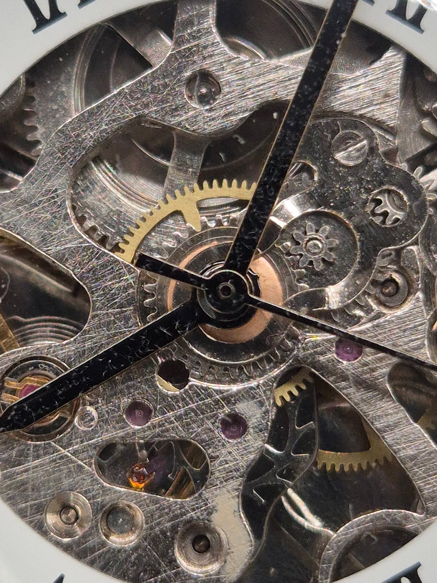 Silberne Skelett Taschenuhr – Offenes Werk & Dampflok-Motiv