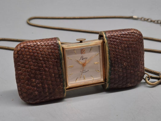 Antike Laco Damen Ketten‑Uhr – Vintage 17 Jewels im Lepidolite‑Schuber