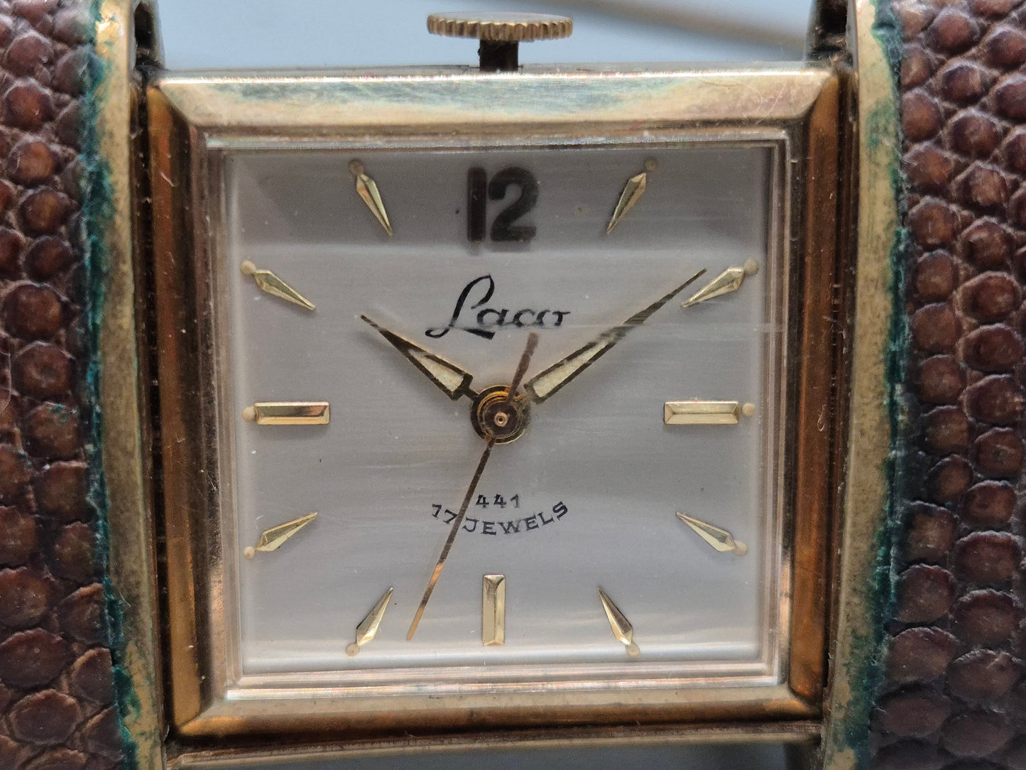 Antike Laco Damen Ketten‑Uhr – Vintage 17 Jewels im Lepidolite‑Schuber