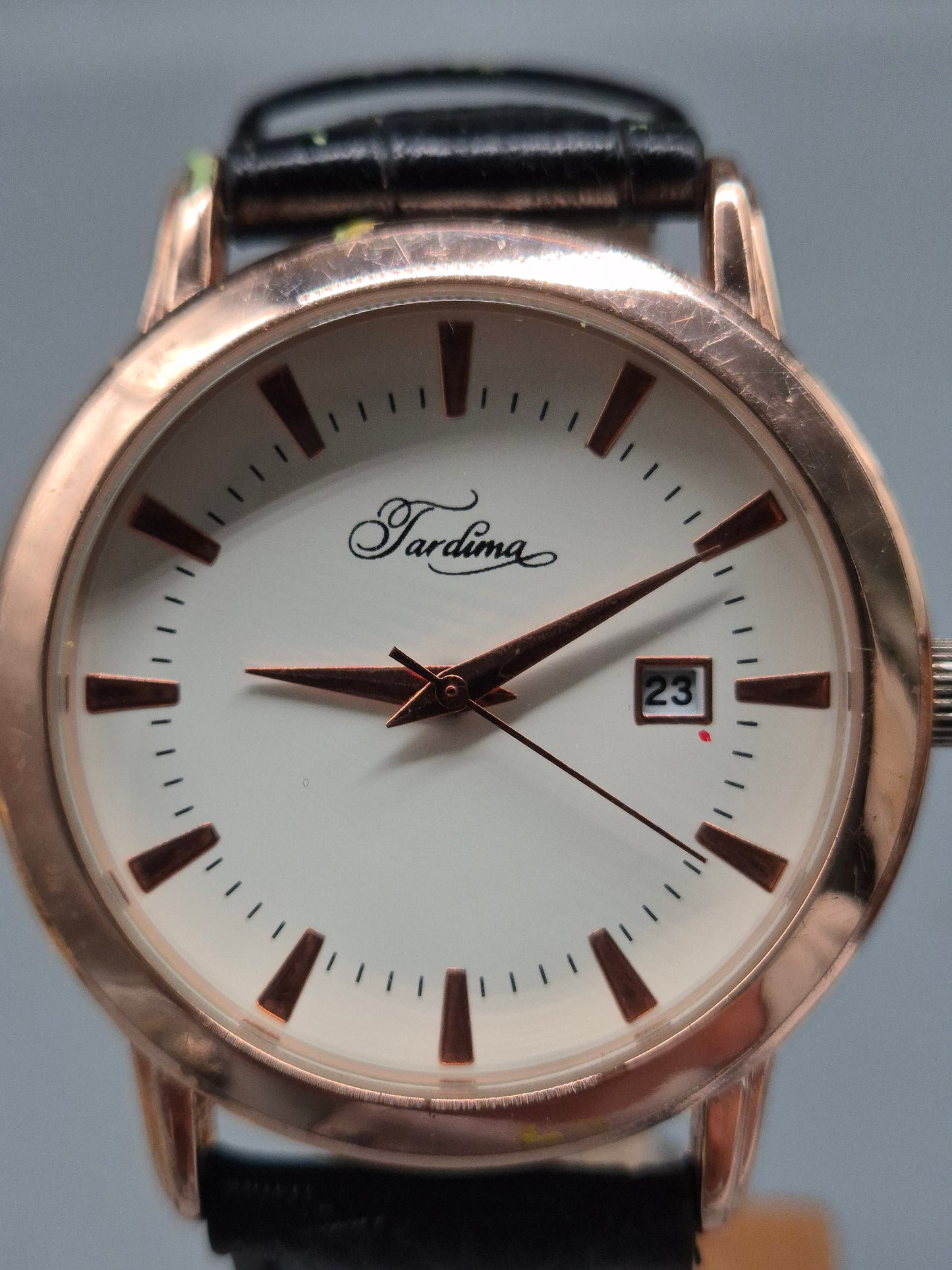 Tardima Herren Uhr – Roségoldenes Gehäuse mit Echtlederarmband