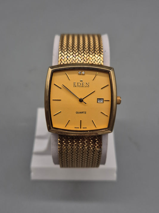 Eden Switzerland Herren Uhr – Goldoptik mit Milanaiseband und Datum