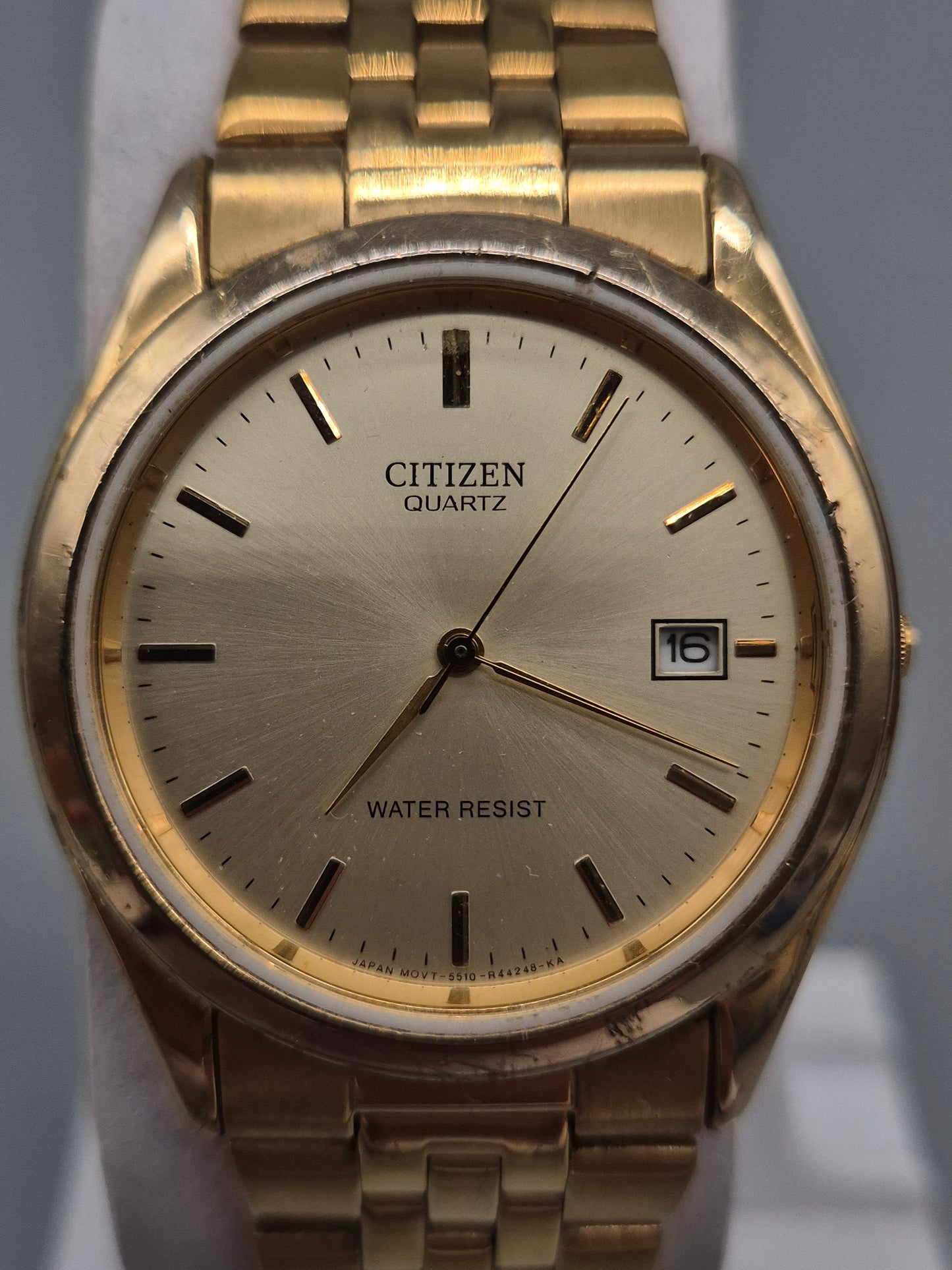 Citizen Herren Uhr – Gold‑Tone Quarz mit Datum, Vintage 5510er Serie