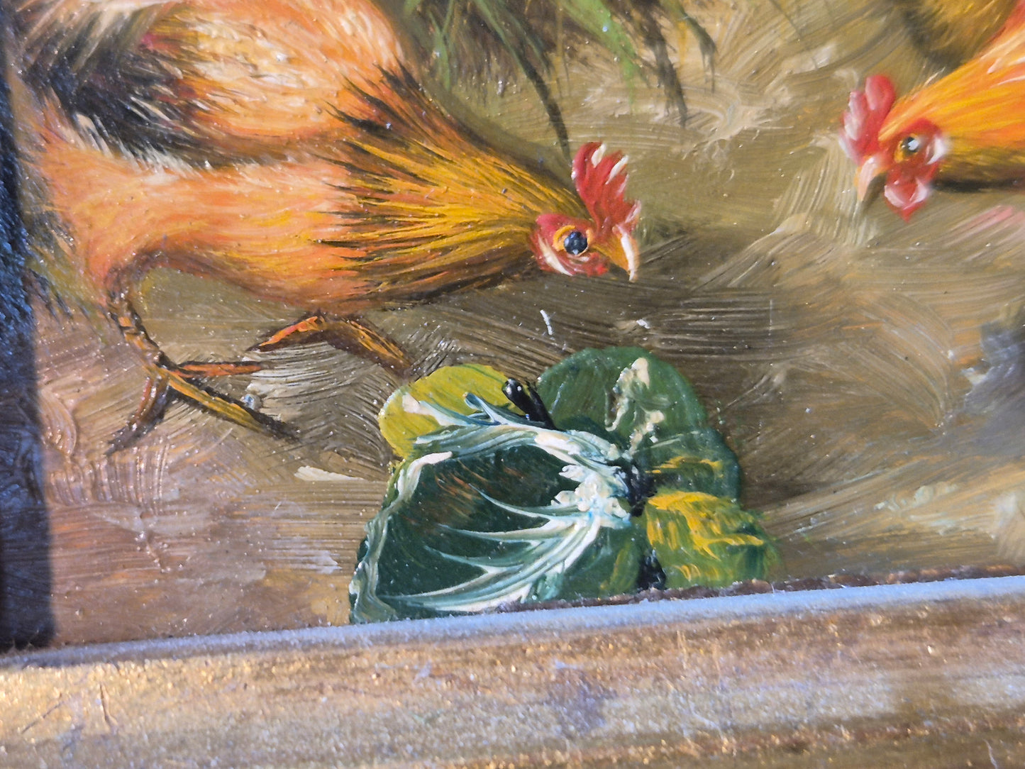 Ölgemälde Hühner Stall Bauernhof Deutsche Schule (XX) 18x19cm