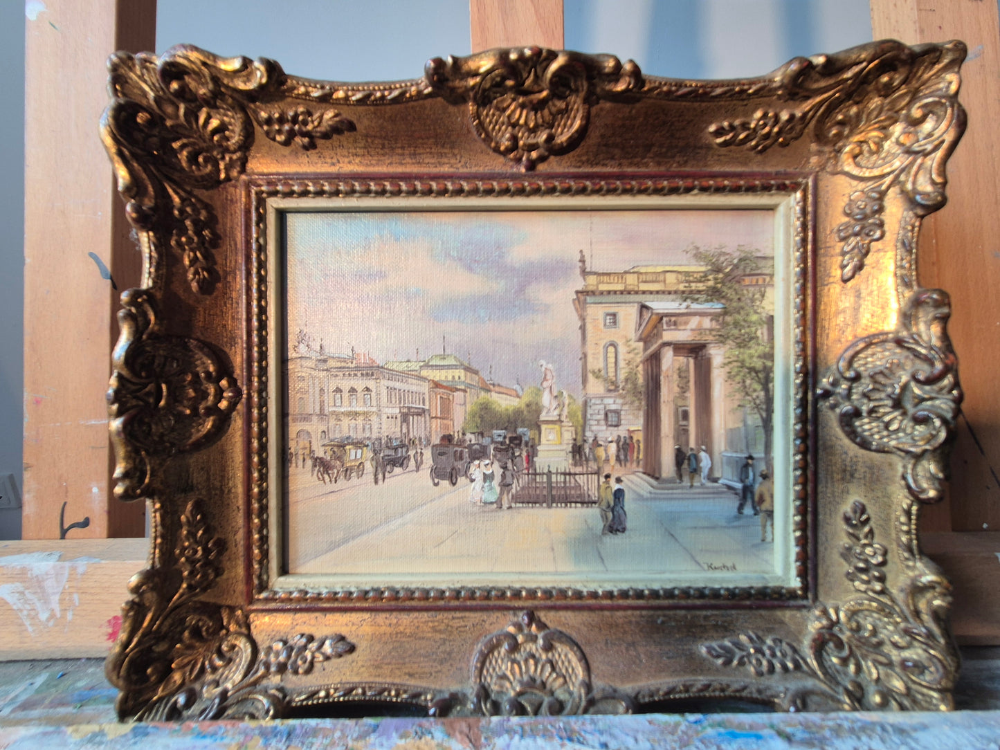 Ölgemälde Handsigniert Stadtbild Belebte Fußgängerzone Kuchel (XX)