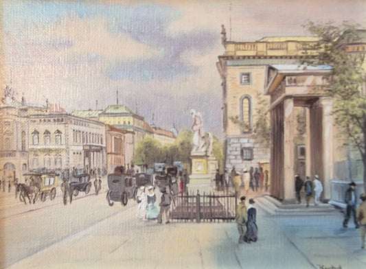 Ölgemälde Handsigniert Stadtbild Belebte Fußgängerzone Kuchel (XX)