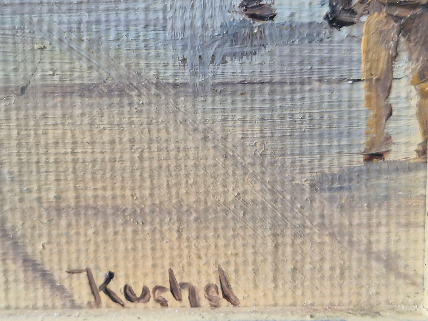 Ölgemälde Handsigniert Stadtbild Belebte Fußgängerzone Kuchel (XX)