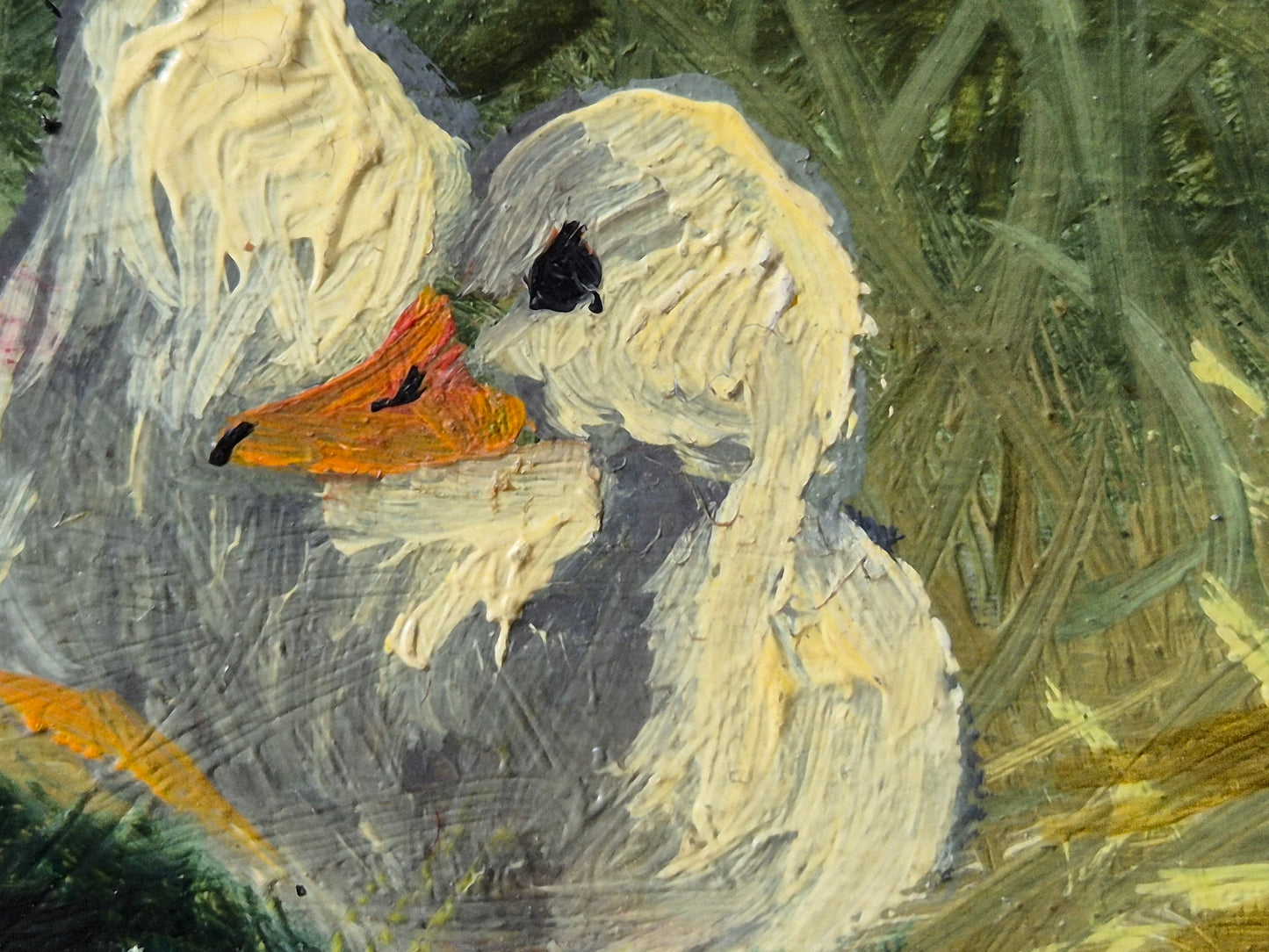 Ölgemälde Handsigniert Enten Hohes Gras Landschaft A. Müller (XX) 15x21cm