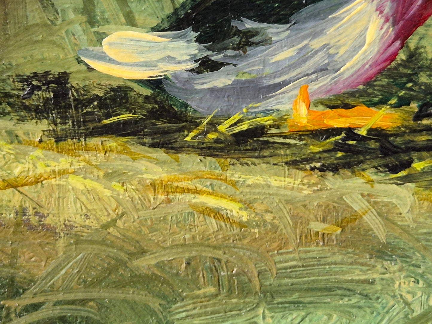 Ölgemälde Handsigniert Enten Hohes Gras Landschaft A. Müller (XX) 15x21cm