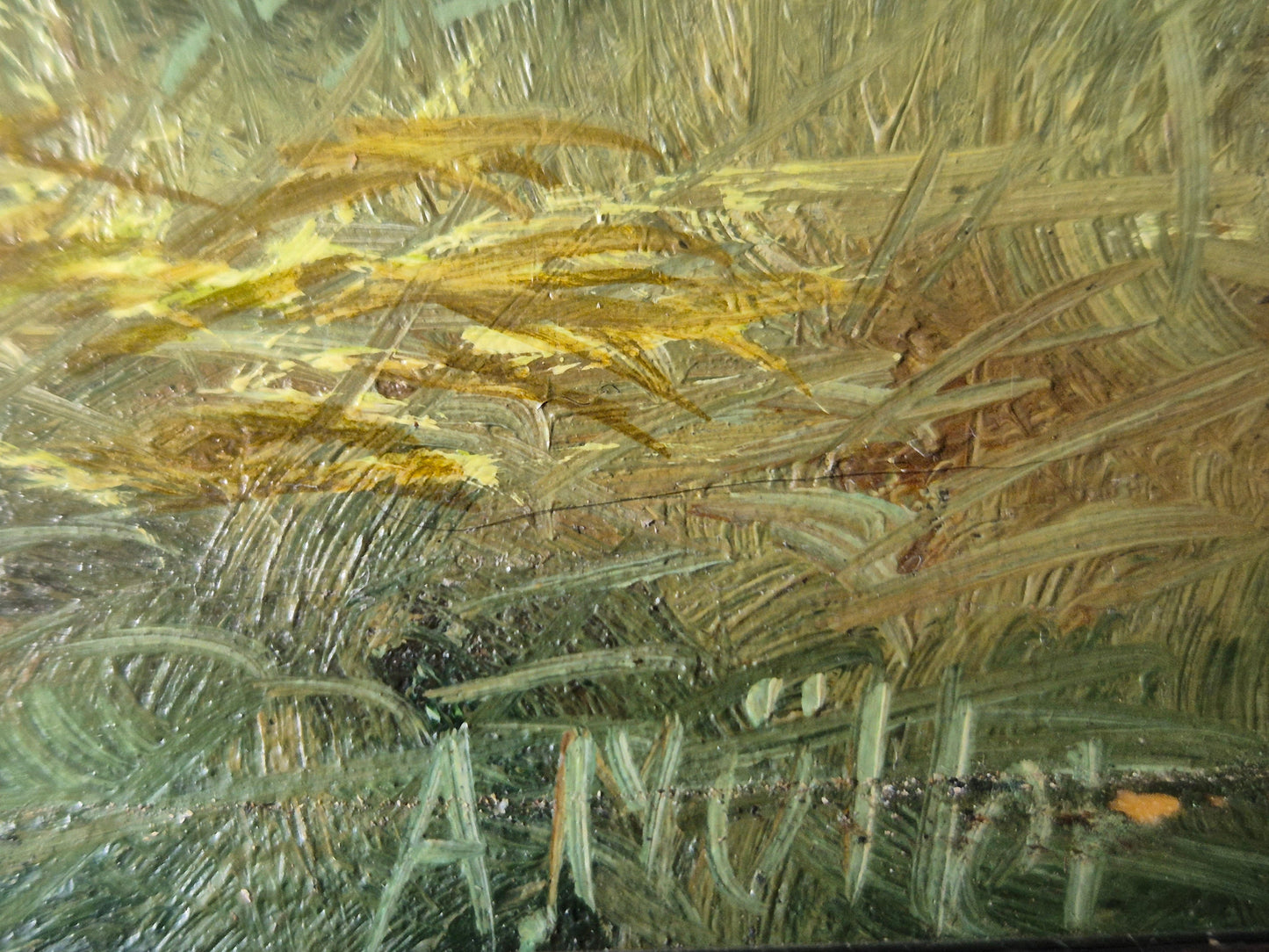 Ölgemälde Handsigniert Enten Hohes Gras Landschaft A. Müller (XX) 15x21cm