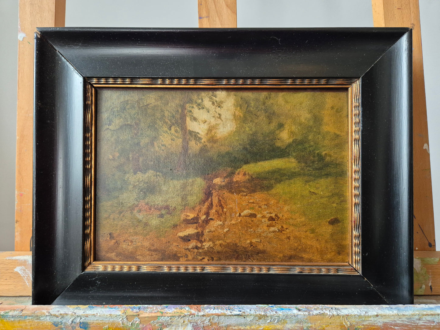 Ölgemälde Landschaft mit Pfad Deutsche Schule (XIX-XX) Gerahmt 28x35cm