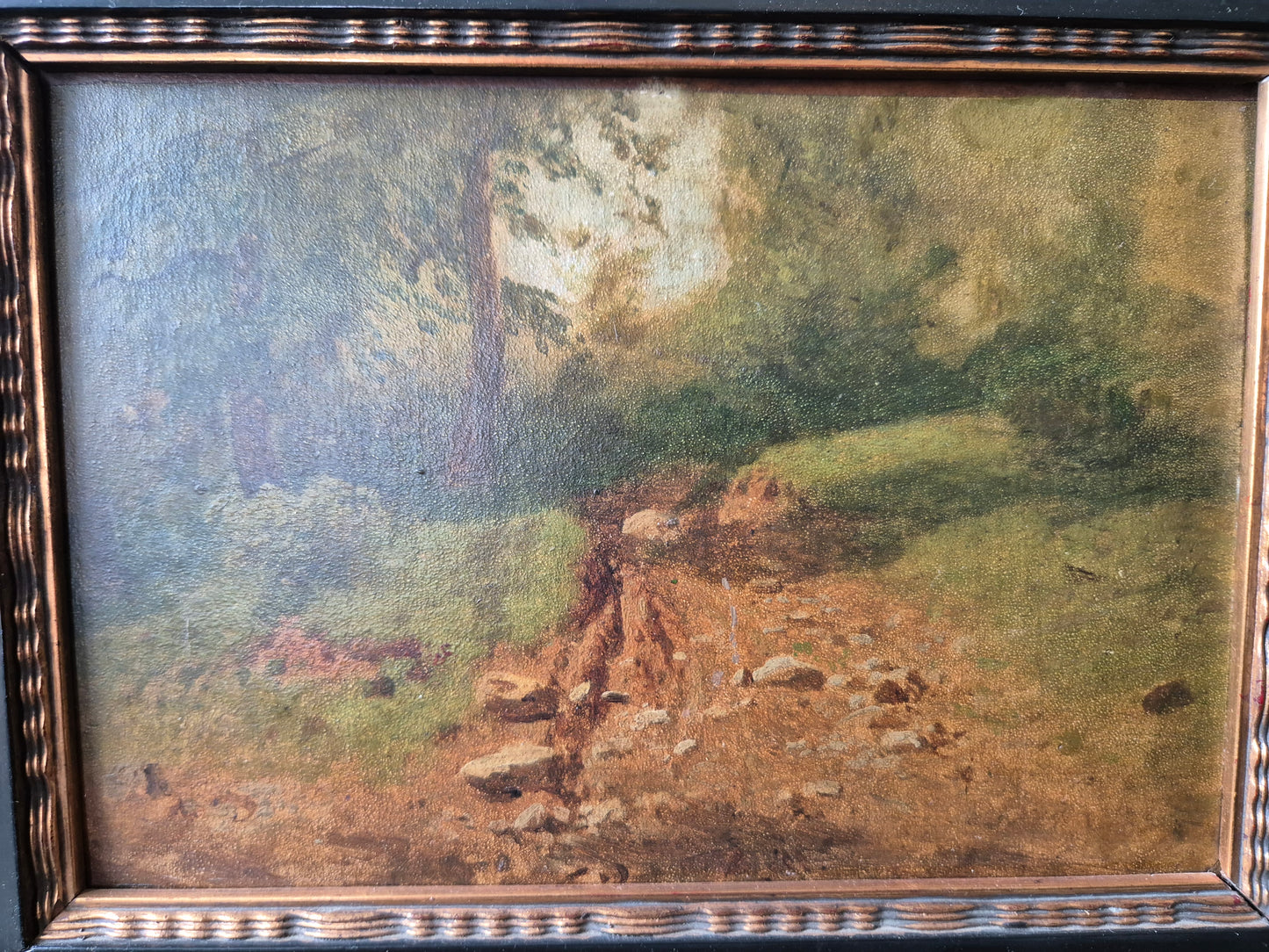 Ölgemälde Landschaft mit Pfad Deutsche Schule (XIX-XX) Gerahmt 28x35cm