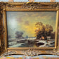 Ölgemälde Handsigniert Winterlandschaft Abendrot Eissee Deutsche Schule