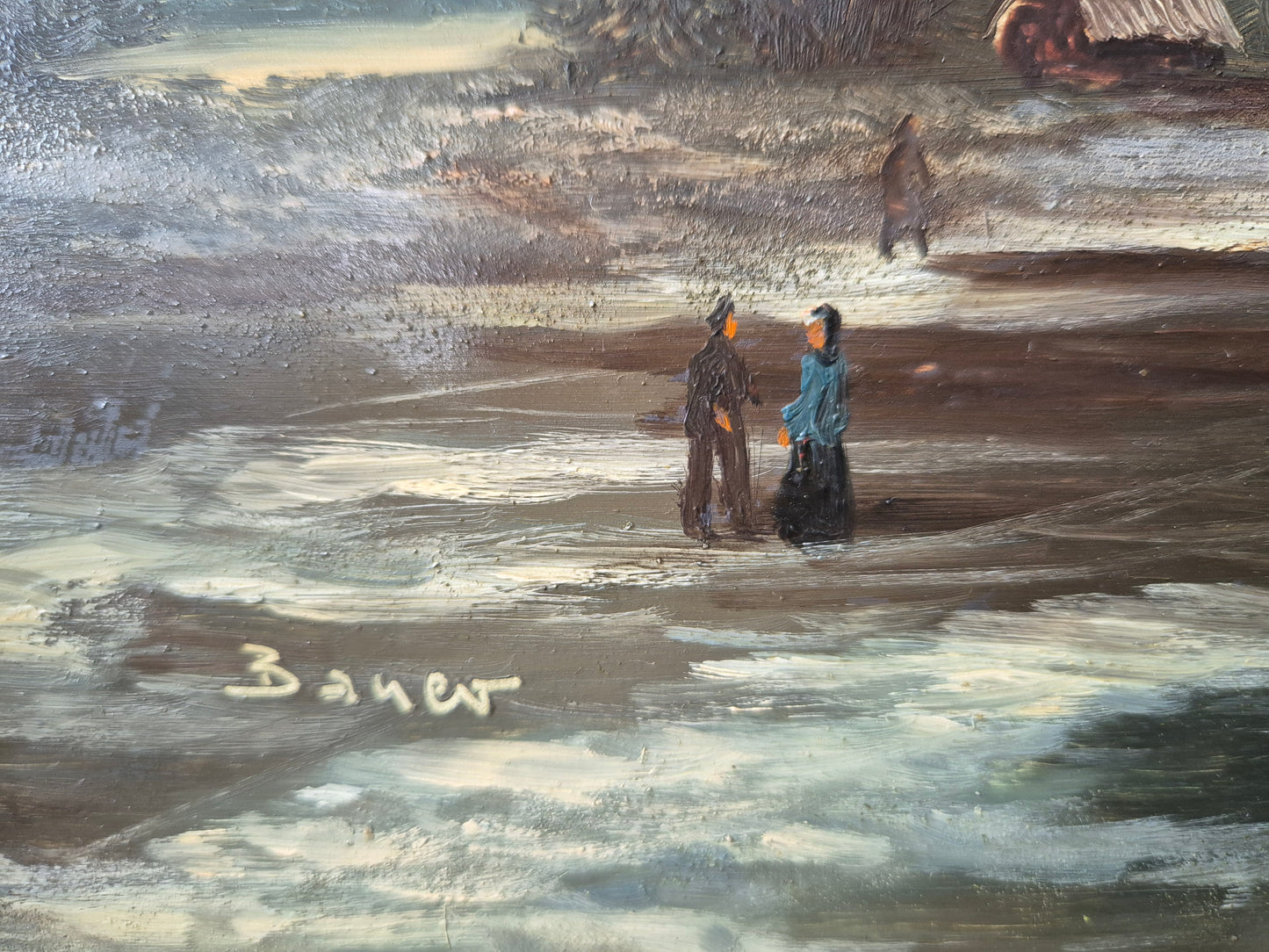 Ölgemälde Handsigniert Winterlandschaft Abendrot Eissee Deutsche Schule