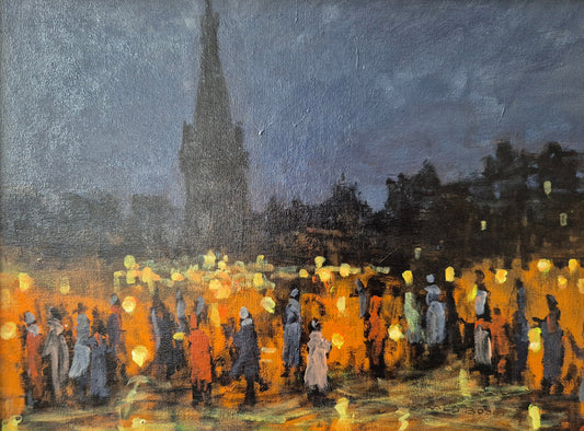 Harald Gosch (geb. 1945) Ölgemälde Sankt Martins Zug Köln 41x51 cm