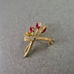 Goldfarbene Blumen Brosche mit roten Emaille-Blüten und Strass