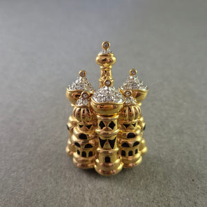 Goldfarbene Kirchen Brosche mit Strass und Emaille