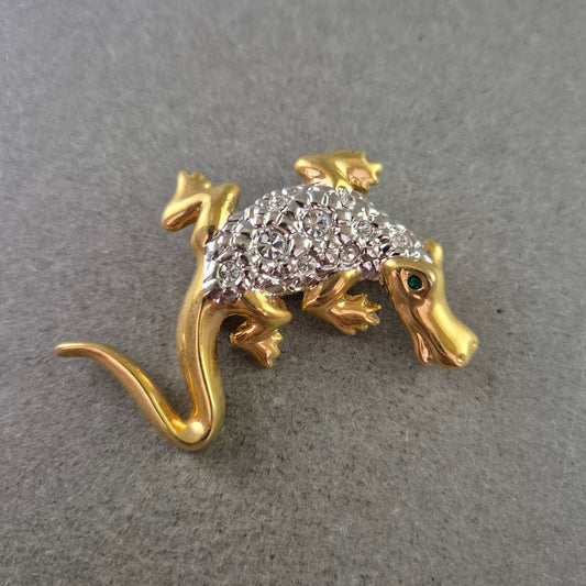 Tier Brosche Krokodil – Vergoldet mit Strass