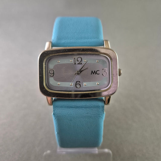 MC Damen Uhr – Rechteckiges Design mit blauem Lederarmband