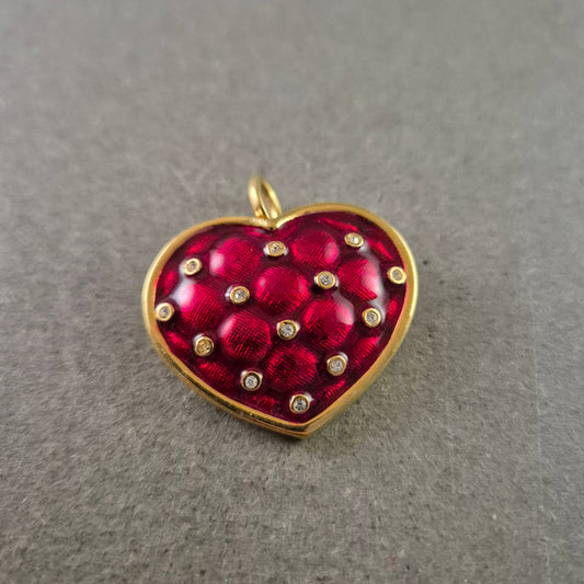 Herz Brosche/Anhänger – Rotes Emaille-Design mit Schmucksteinen