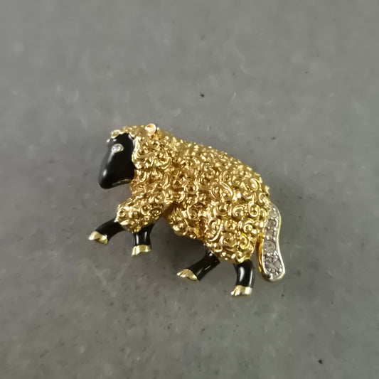 Tiermotiv Brosche – Vergoldetes Schaf mit Emaille und Strass
