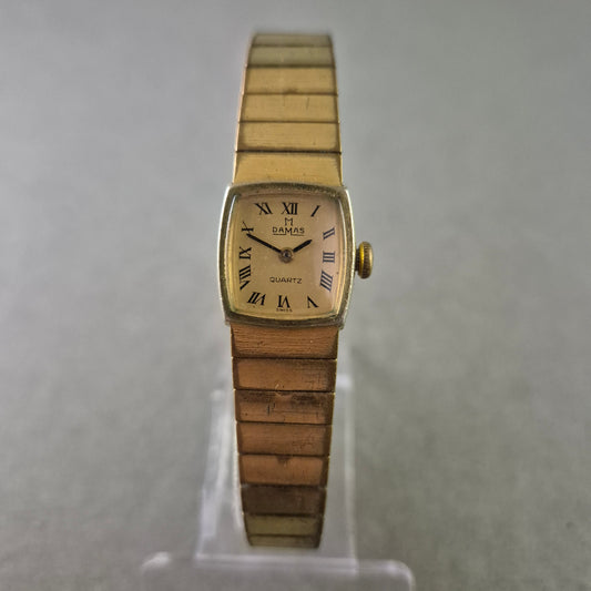 Damas Damen Uhr – Vergoldete Quarzarmbanduhr mit römischen Ziffern