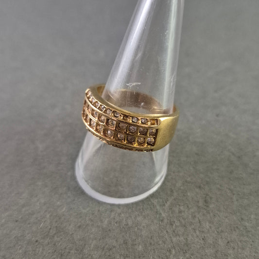 Breiter Damen Ring in Goldoptik – Glitzernde Strasssteinreihen