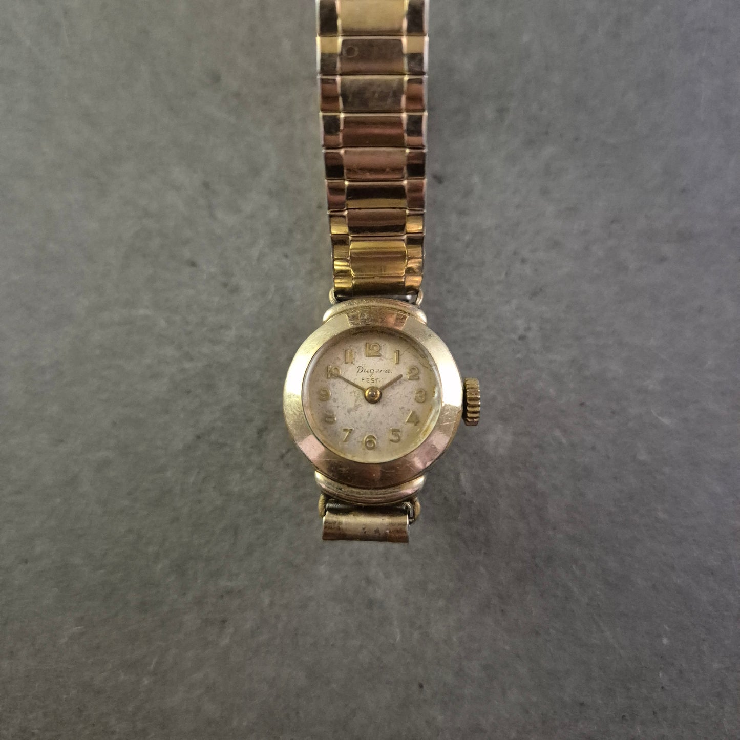 Damen Uhr Dugena Fest Vintage Gold mit Zahlenzifferblatt