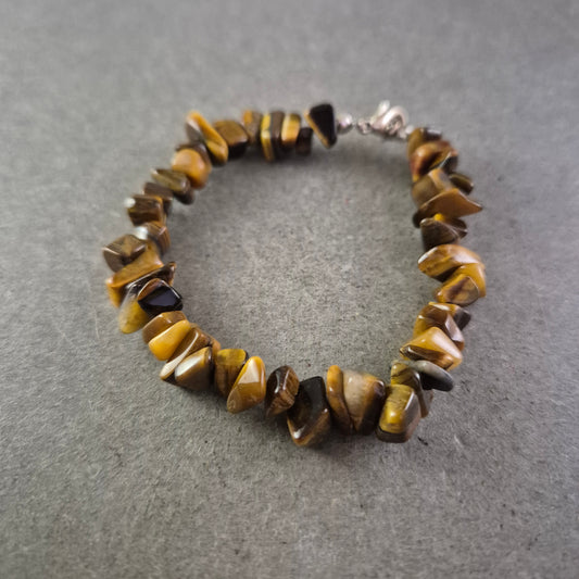 Tigerauge Armband – Naturstein Splitter im warmen Braunton
