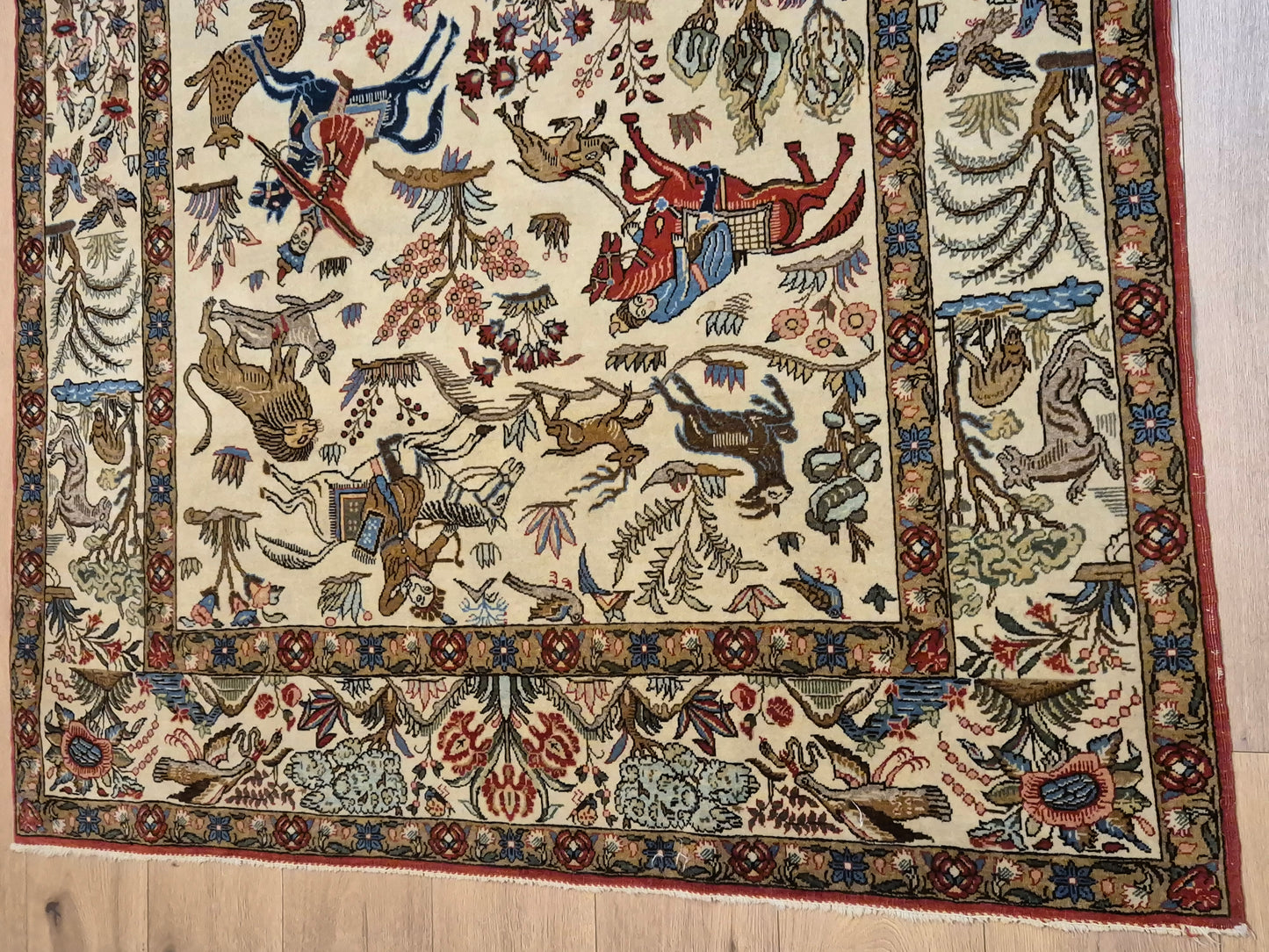 Orientteppich Ghom Teppich – Korkwolle, Jagdszene, semi-antik