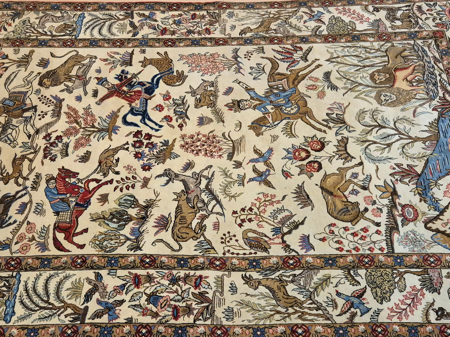 Orientteppich Ghom Teppich – Korkwolle, Jagdszene, semi-antik