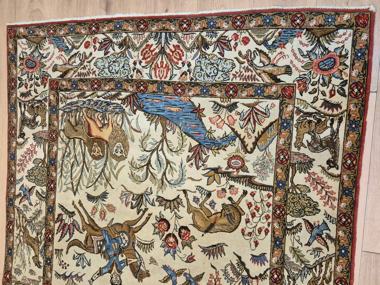 Orientteppich Ghom Teppich – Korkwolle, Jagdszene, semi-antik