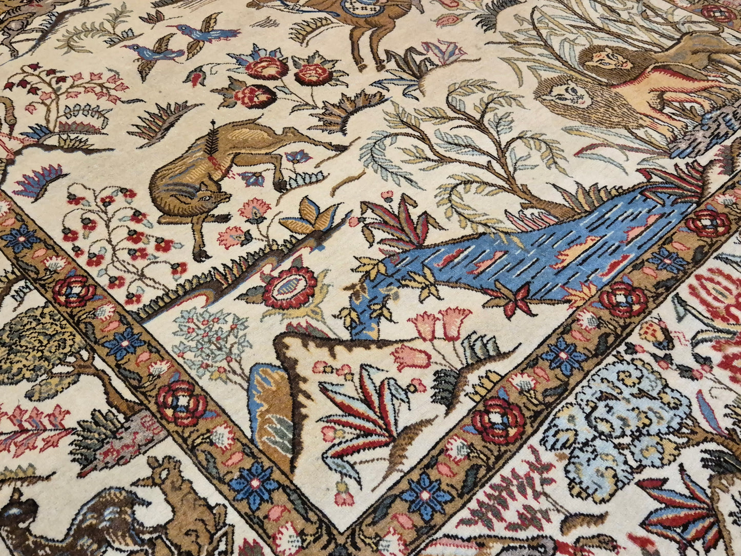 Orientteppich Ghom Teppich – Korkwolle, Jagdszene, semi-antik