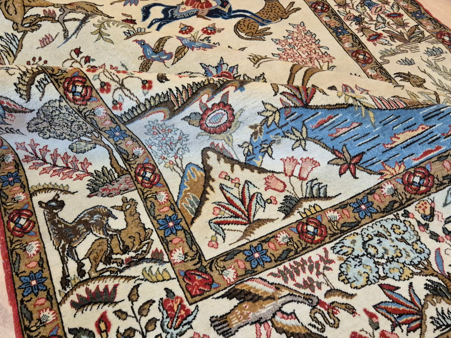 Orientteppich Ghom Teppich – Korkwolle, Jagdszene, semi-antik