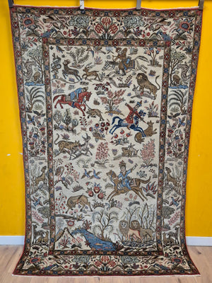 Orientteppich Ghom Teppich – Korkwolle, Jagdszene, semi-antik