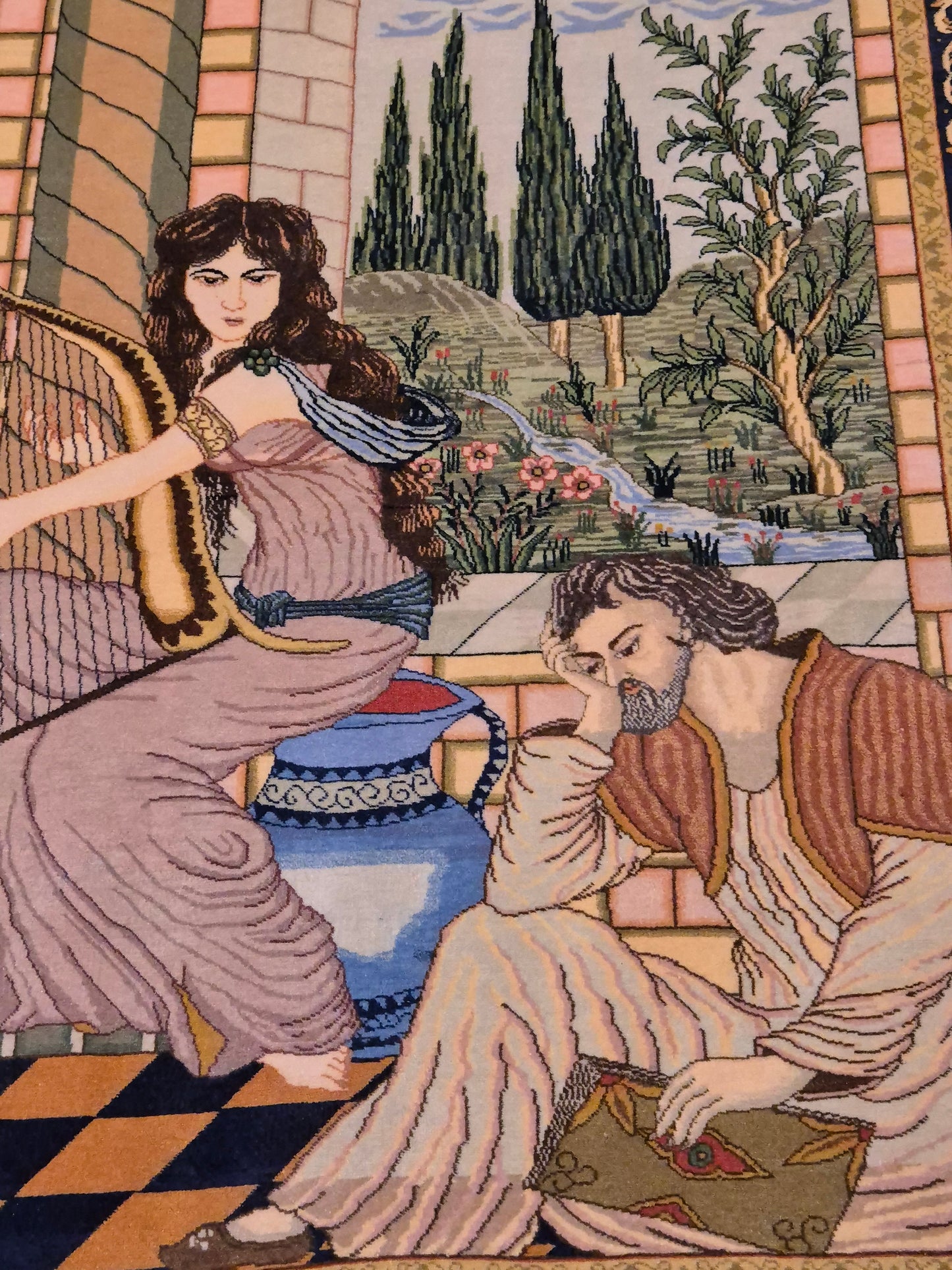 Täbriz Teppich – Korkwolle, figürliche Darstellung, feine Knüpfung