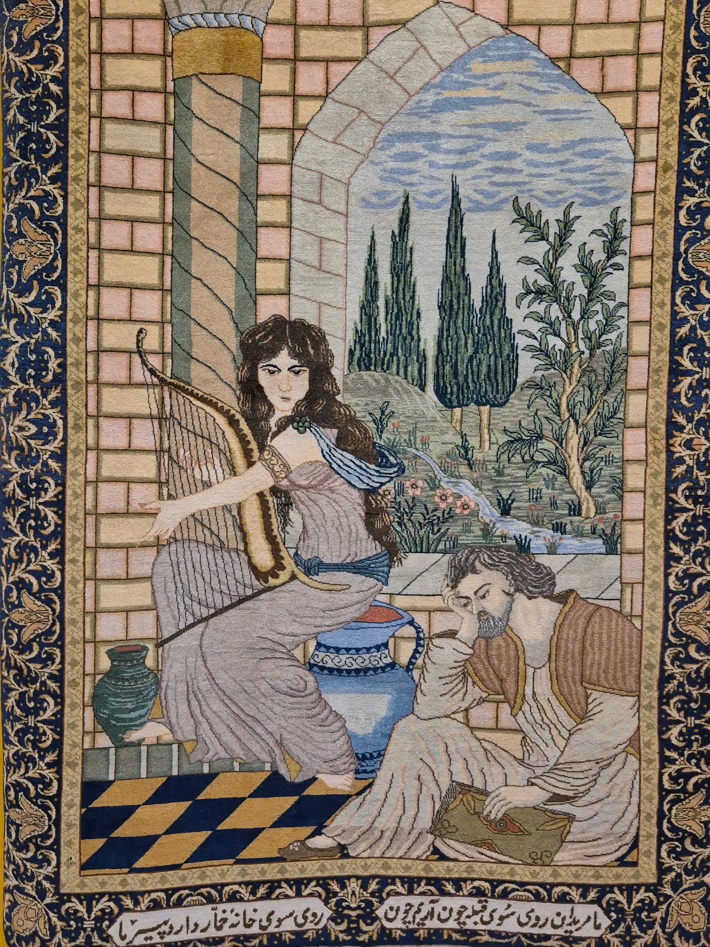 Täbriz Teppich – Korkwolle, figürliche Darstellung, feine Knüpfung