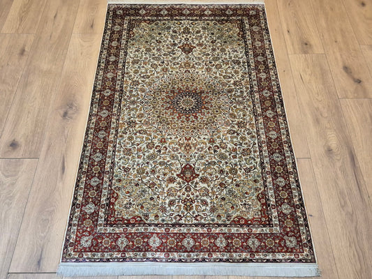 Feiner Hereke Teppich – Seide auf Seide, Medaillon, exklusive Knüpfung