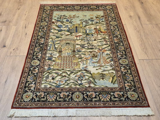 Ghom Teppich Seide auf Seide figürliche Darstellung feine Knüpfung