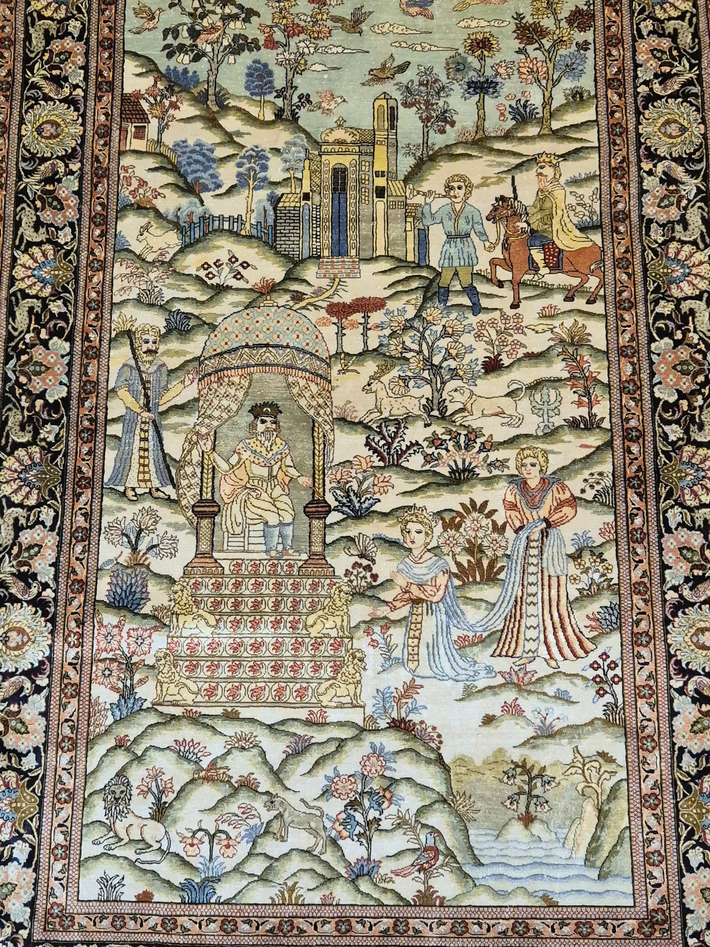 Ghom Teppich Seide auf Seide figürliche Darstellung feine Knüpfung