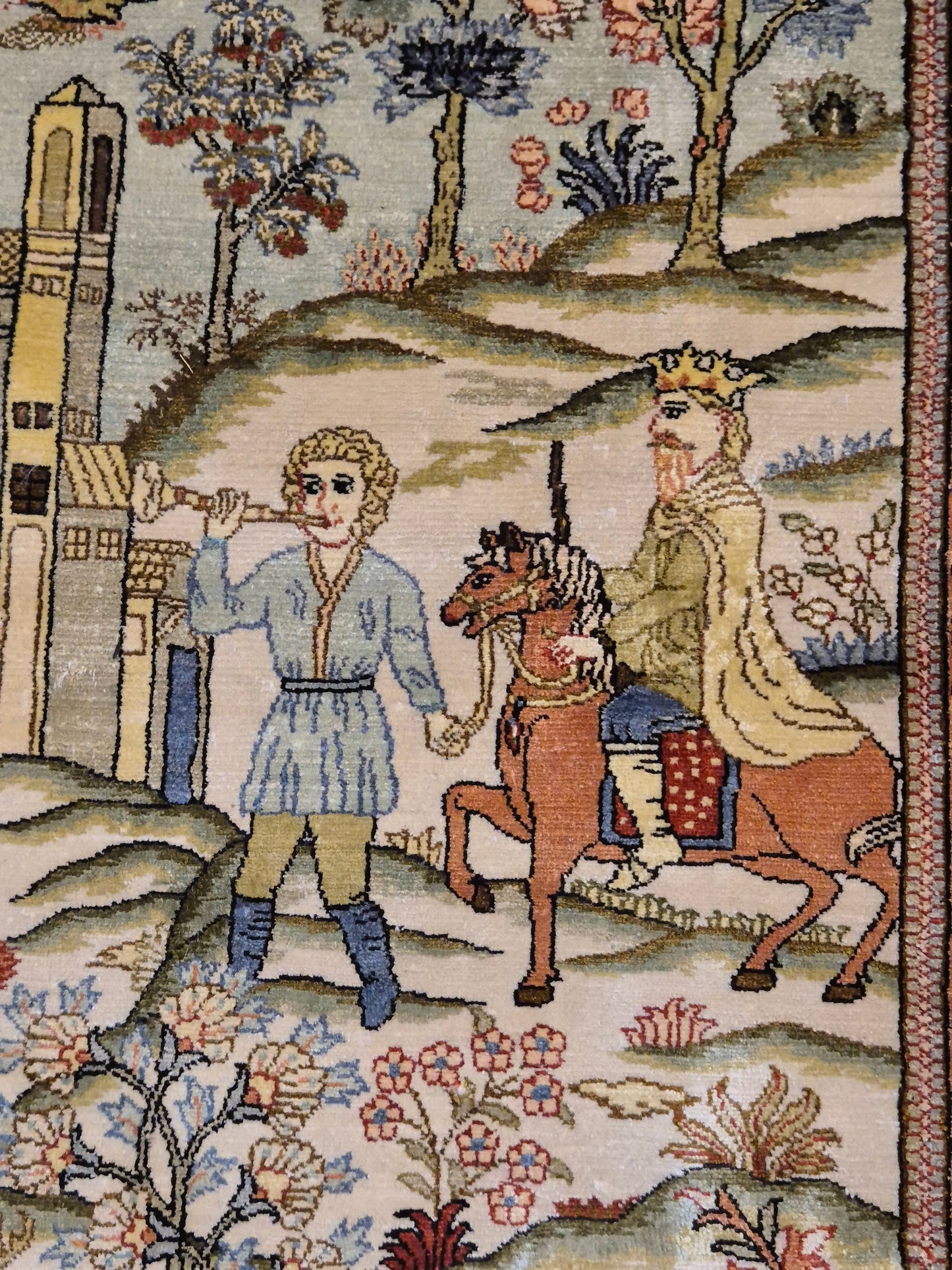 Ghom Teppich Seide auf Seide figürliche Darstellung feine Knüpfung