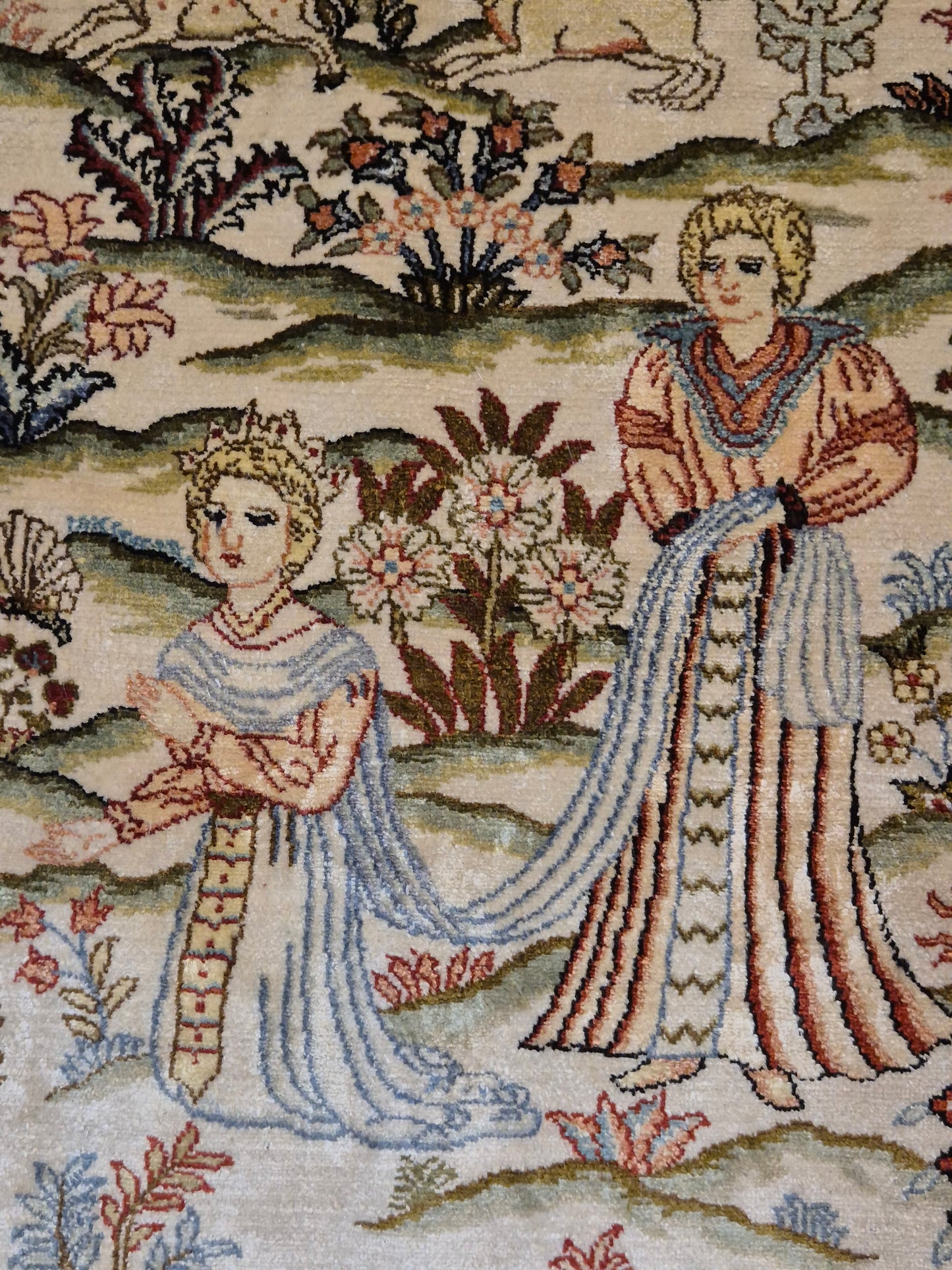 Ghom Teppich Seide auf Seide figürliche Darstellung feine Knüpfung