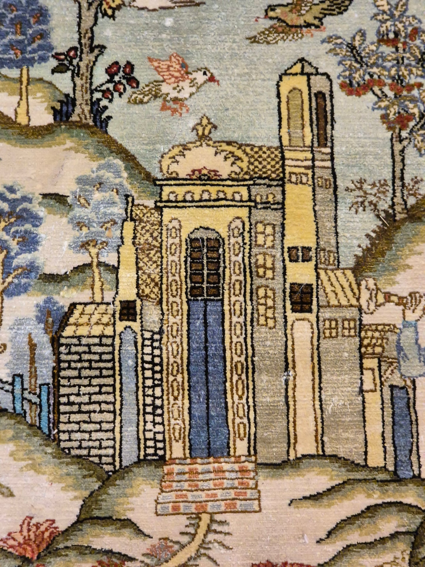 Ghom Teppich Seide auf Seide figürliche Darstellung feine Knüpfung