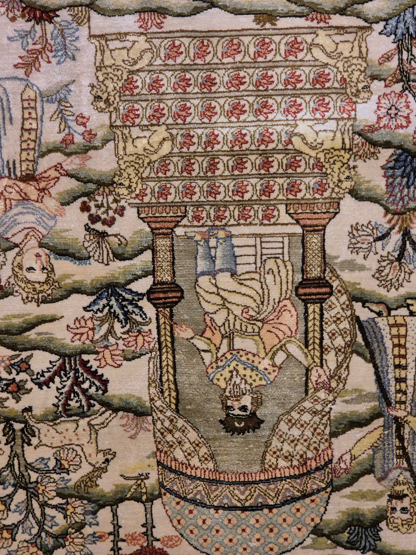 Ghom Teppich Seide auf Seide figürliche Darstellung feine Knüpfung