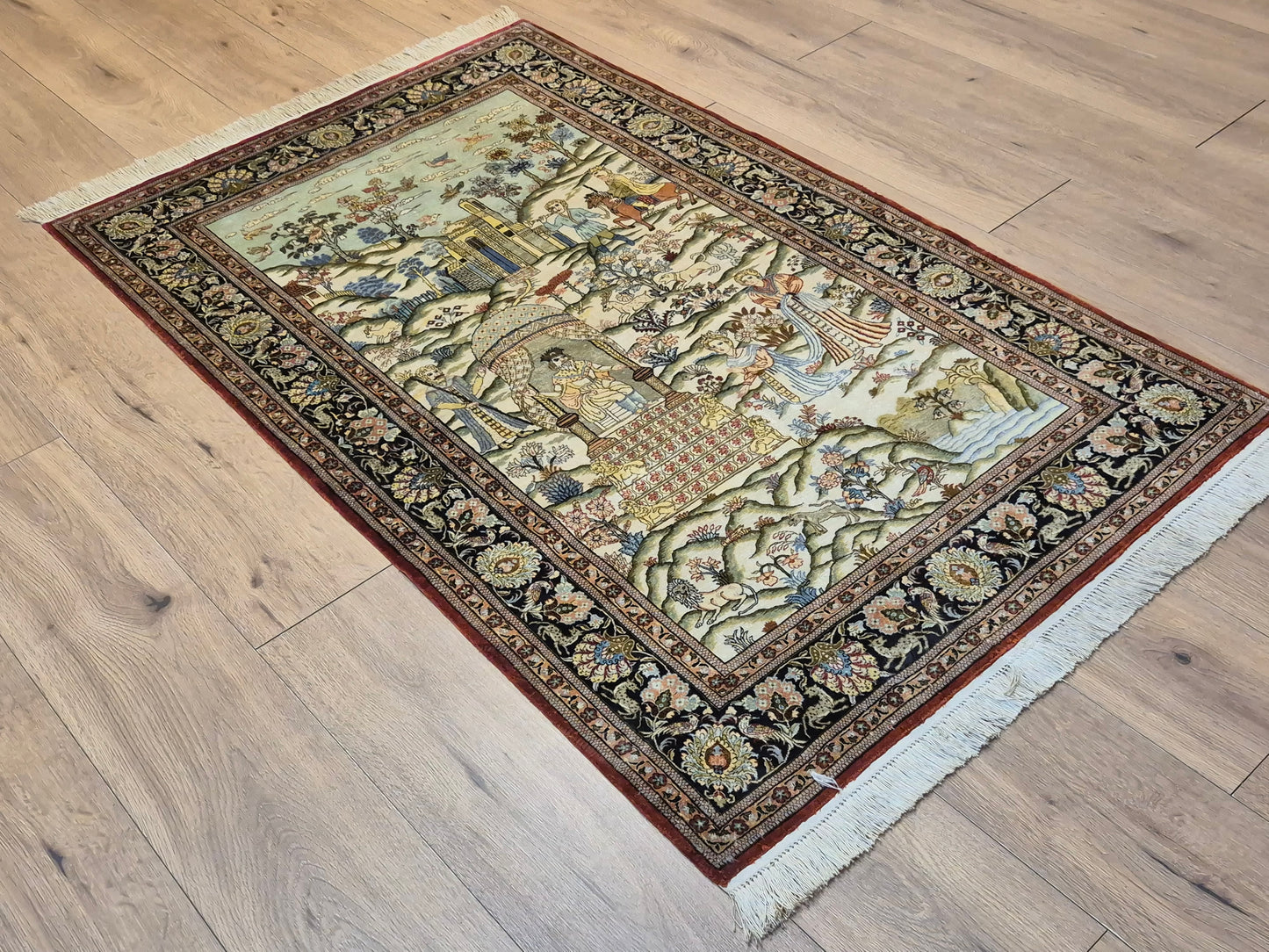 Ghom Teppich Seide auf Seide figürliche Darstellung feine Knüpfung