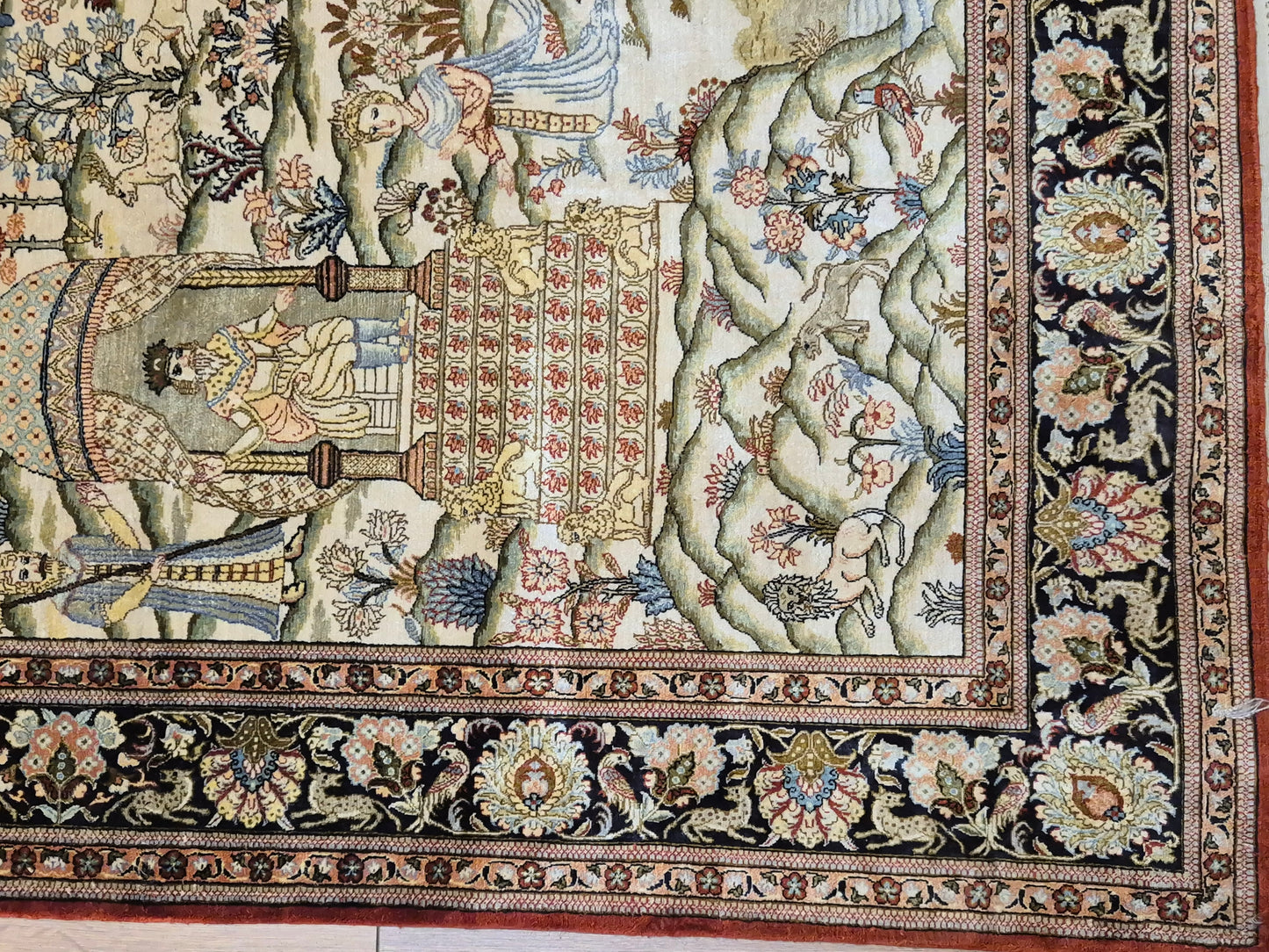 Ghom Teppich Seide auf Seide figürliche Darstellung feine Knüpfung