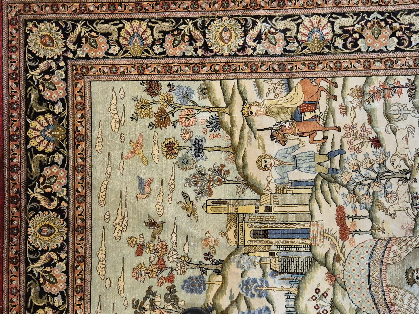 Ghom Teppich Seide auf Seide figürliche Darstellung feine Knüpfung