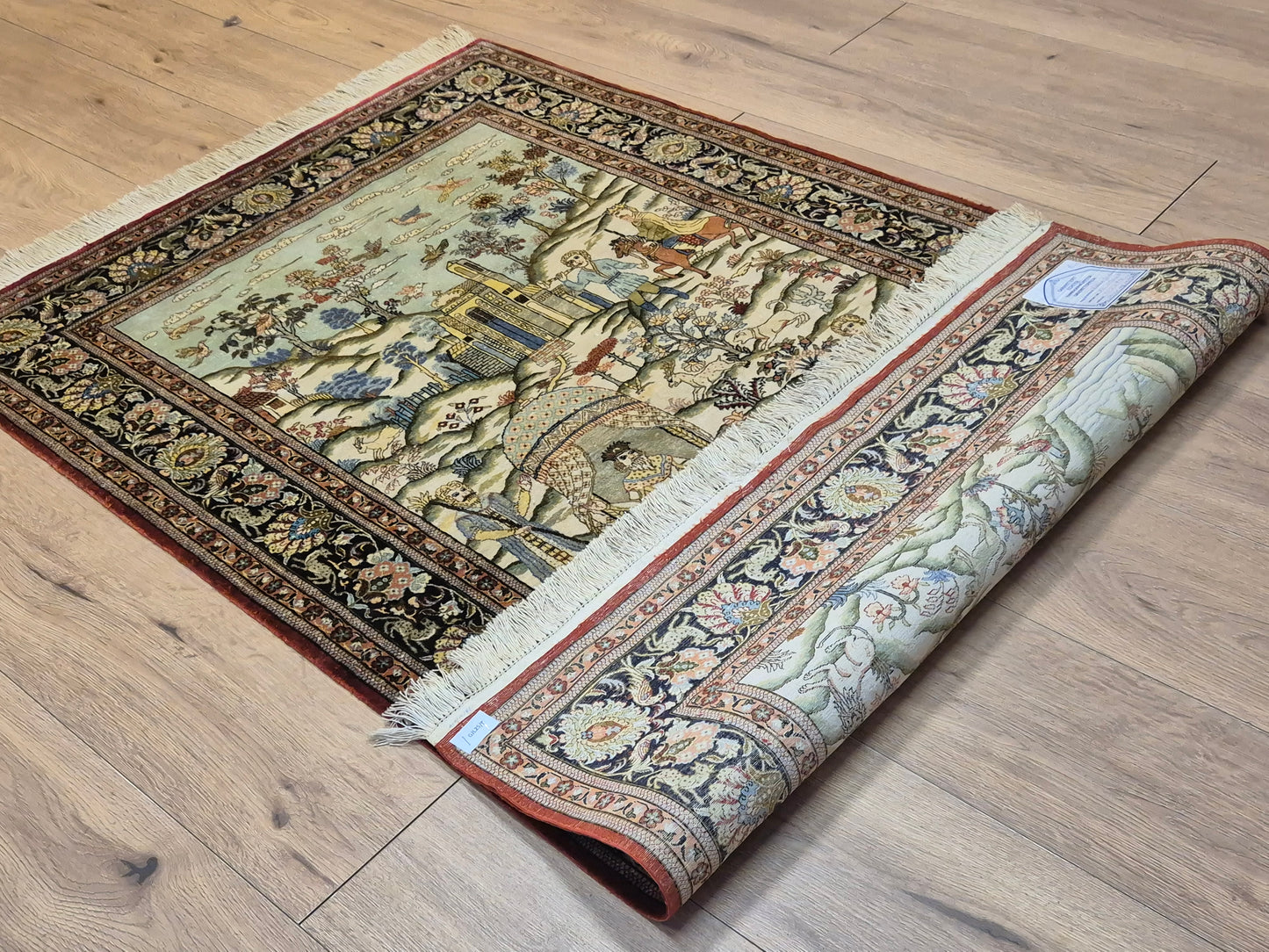 Ghom Teppich Seide auf Seide figürliche Darstellung feine Knüpfung