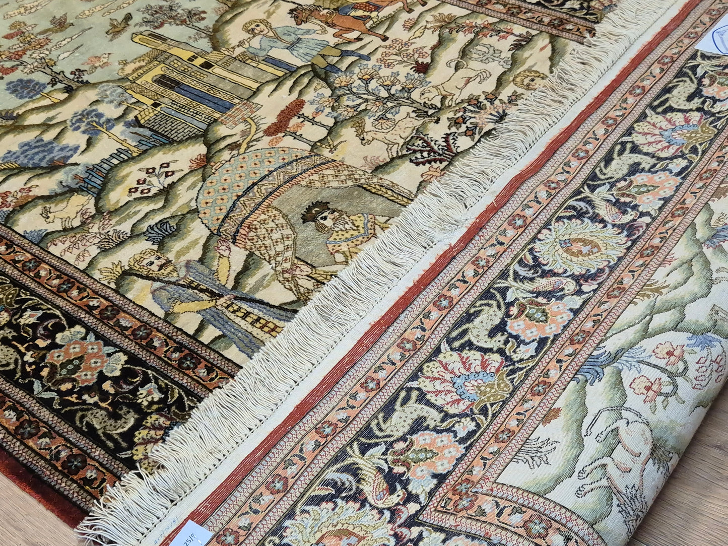 Ghom Teppich Seide auf Seide figürliche Darstellung feine Knüpfung